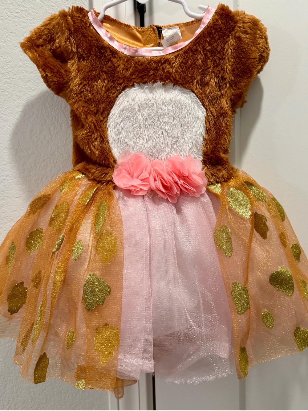 Toddler Brown Pink Plush Faux Fur Deer Tutu Halloween Costume Dress Up Outfit 2T